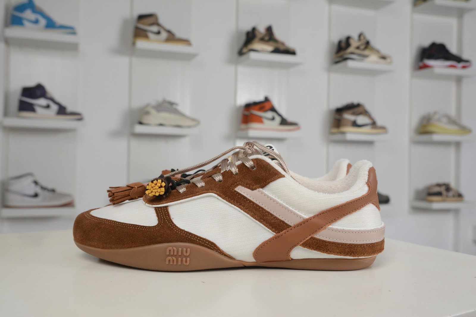 Miu Miu BELLALILY 2026SS Runway Distressed German Trainer Sneakers - Vintage White