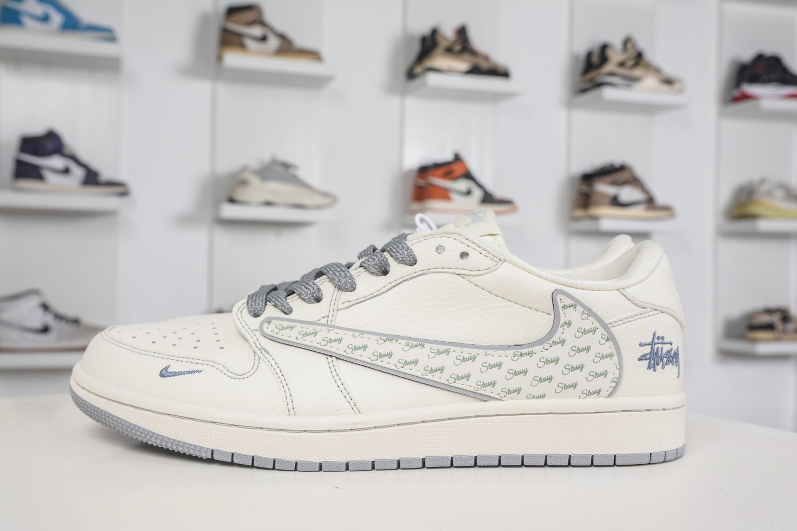 Travis Scott x Stussy x Air Jordan 1 Low 'White Grey' Custom Collaboration - HH7518 085