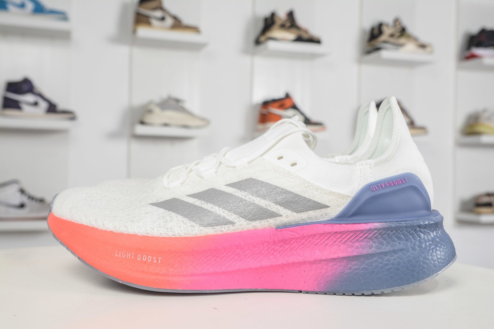 Adidas Ultraboost 5.0 Strung Primeknit Running Shoes - Grey White - JQ2935