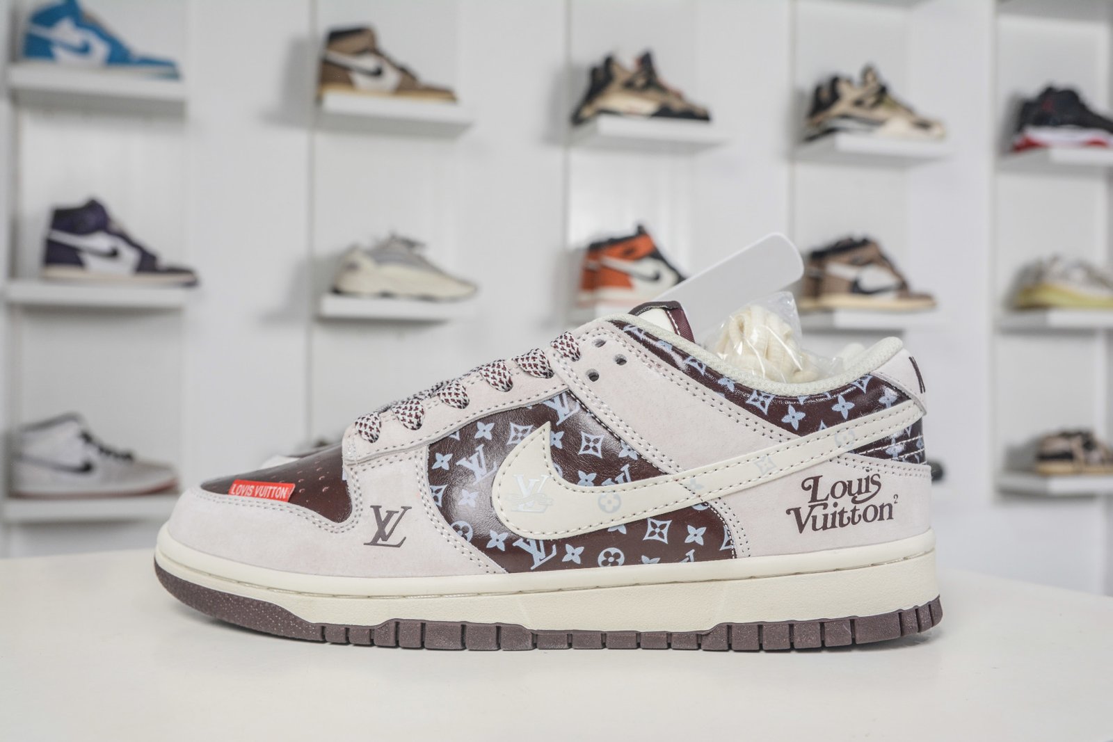 Louis Vuitton x Nike SB Dunk Low Collaboration - Rice Grey Brown DN3168-031 Premium Edition