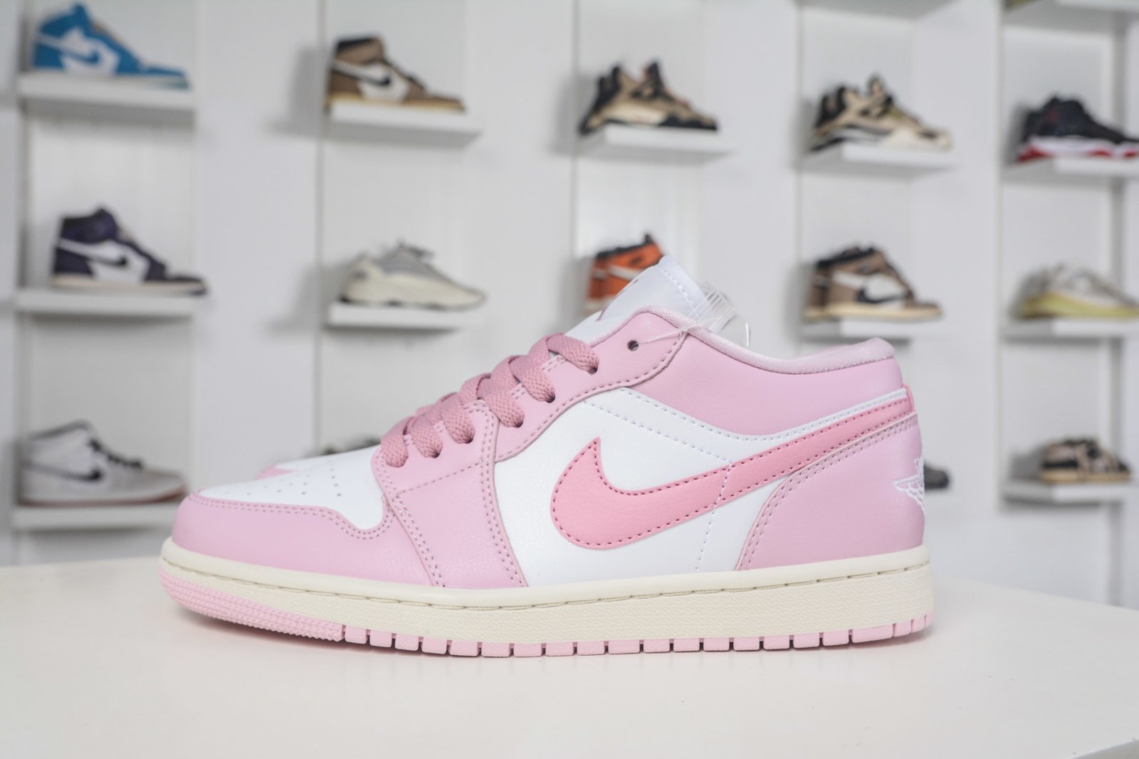 Air Jordan 1 Low 'Pink White' DC0774-607 Premium Leather Lifestyle Sneakers