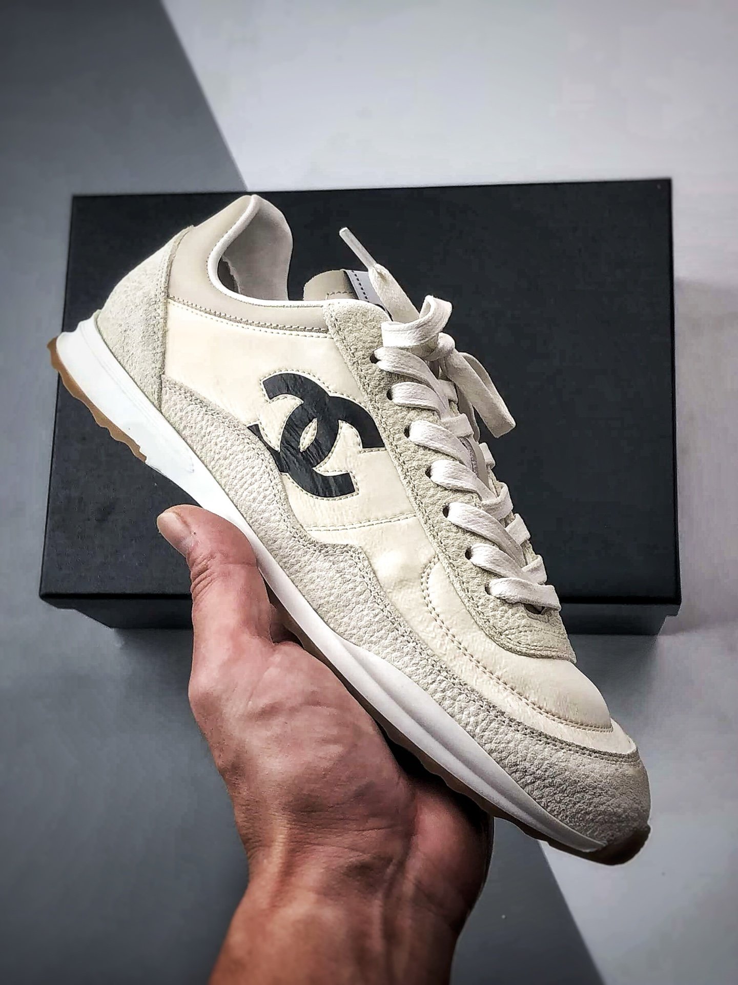 Chanel Women's 26S Double C Diamond Quilted Leather GAT Trainers Sneakers - White