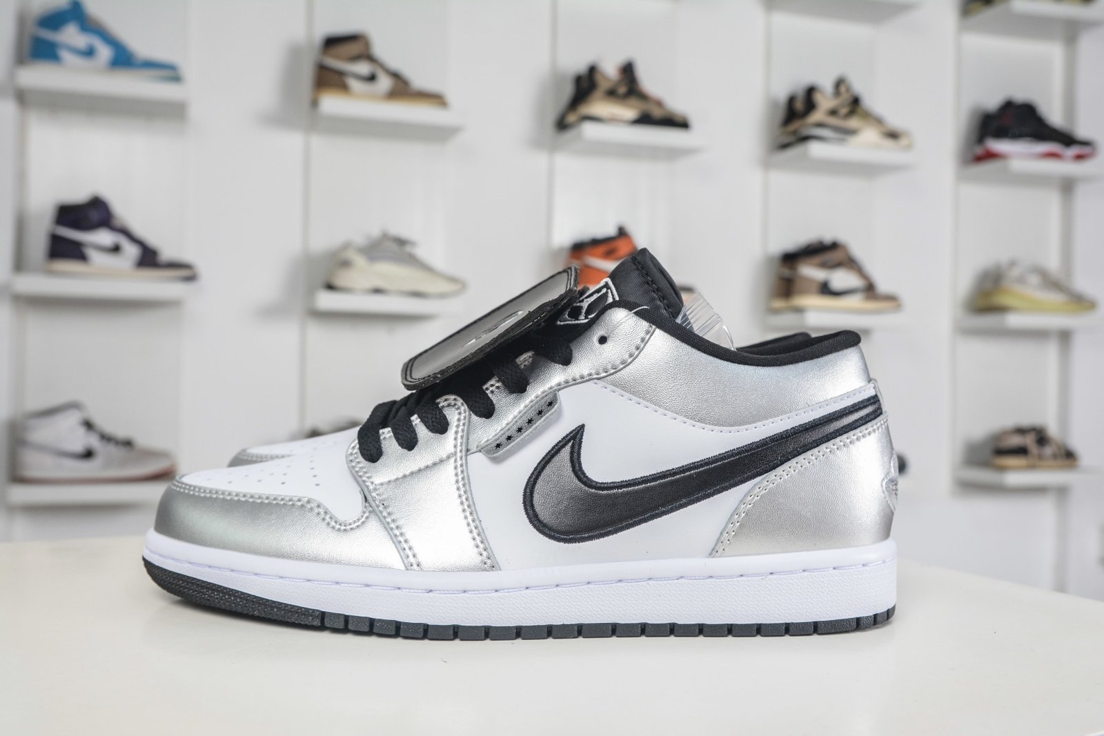 Air Jordan 1 Low 'White Silver Black' Premium Leather Casual Skate Shoes - IR2278 100