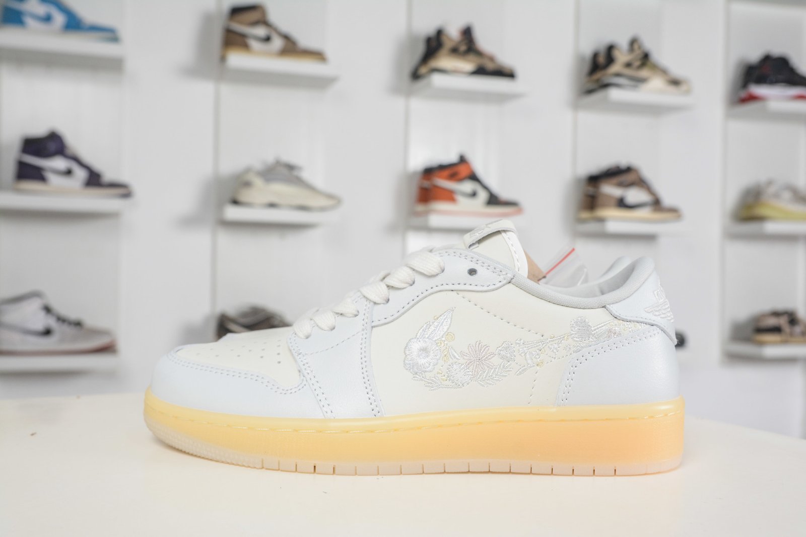 Air Jordan 1 Low "Floral Swoosh" White Pink IF4391-100 Premium Leather Sneakers