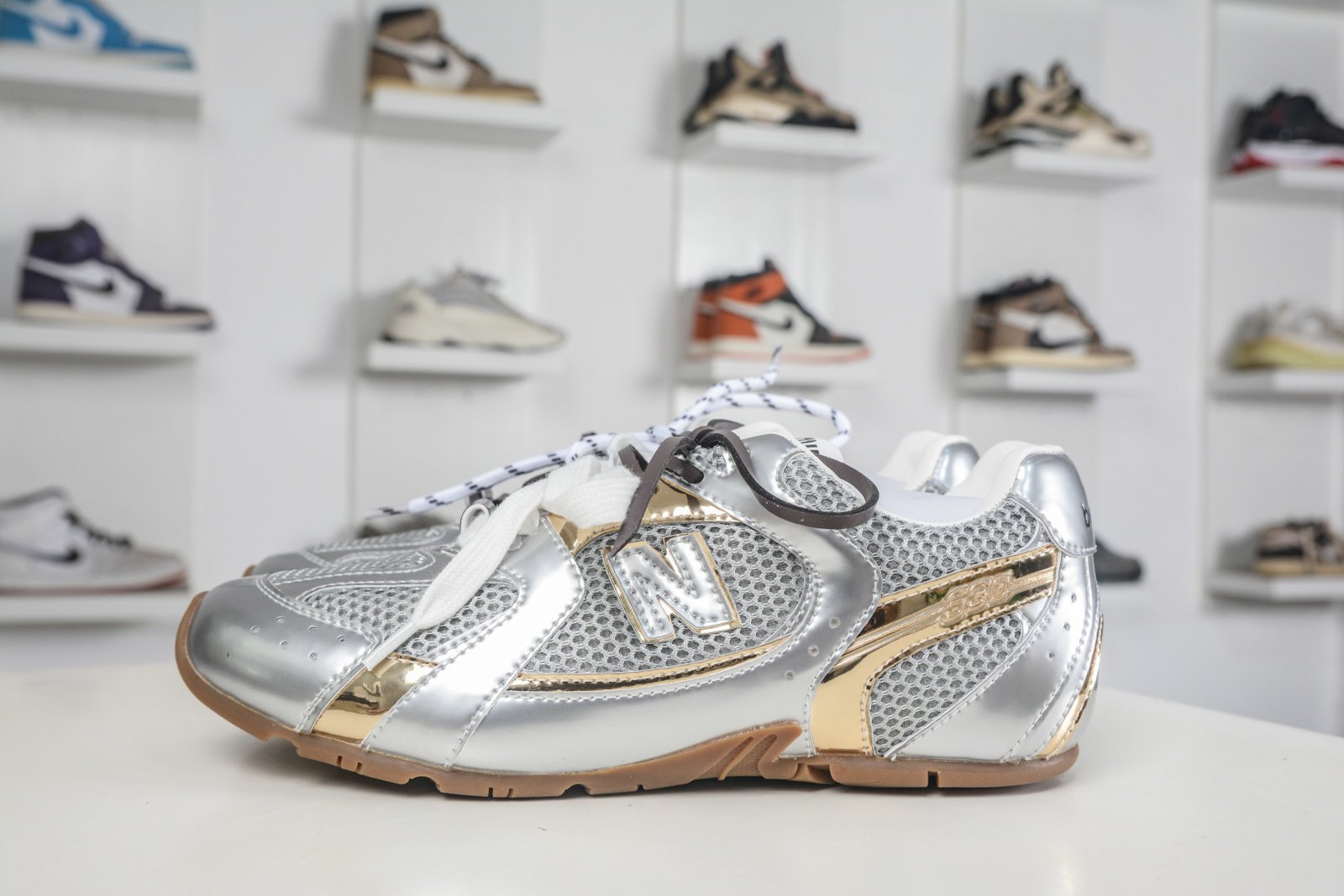 Miu Miu x New Balance 530SL Distressed Suede Retro Sneakers with Double Laces Maillard Style