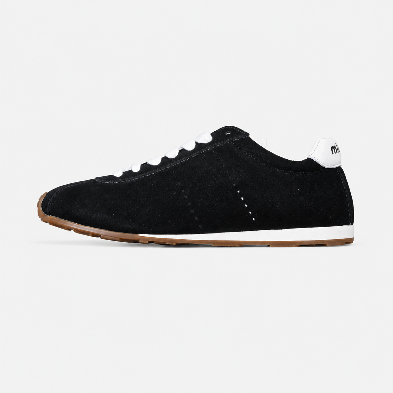 Miu Miu Plume Low-Top Lace-Up Sneakers in Black - Flat Leisure Shoes