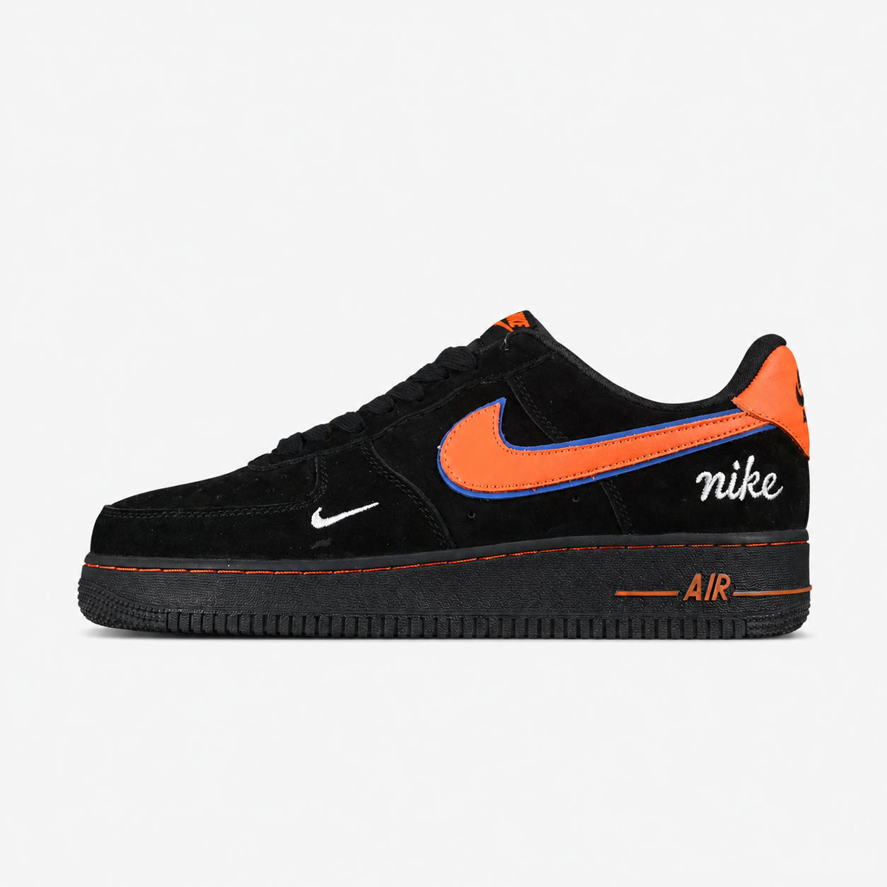 Nike Air Force 1 '07 Low Black Suede Orange Swoosh - FV3694-109
