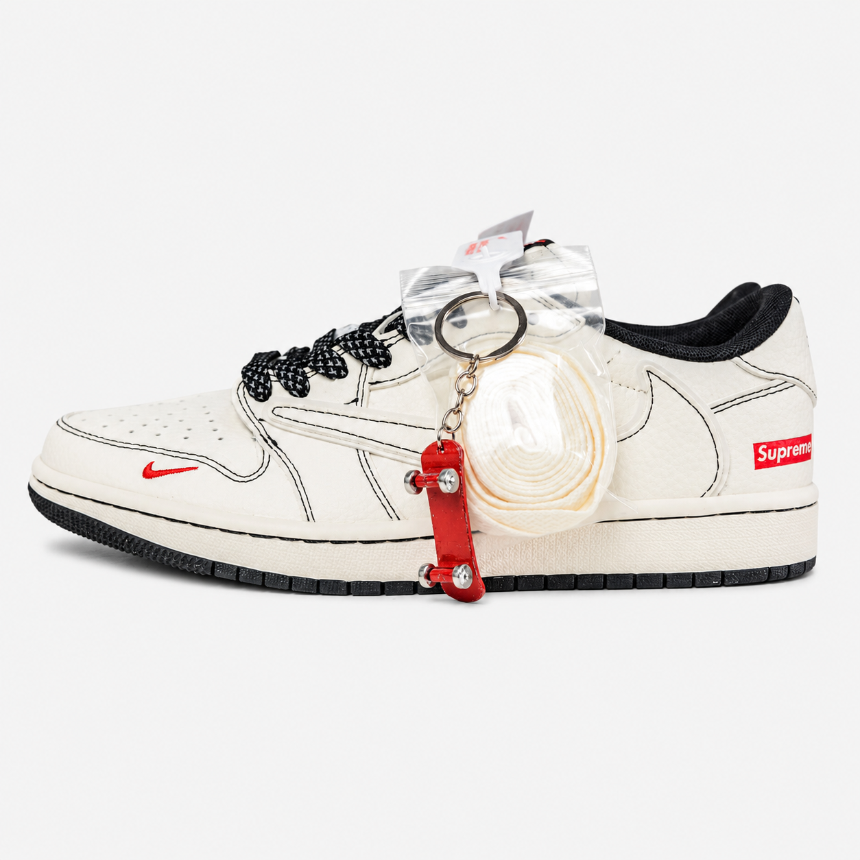 Supreme x Travis Scott x Air Jordan 1 Low Custom Black White Stitching HH7518 089